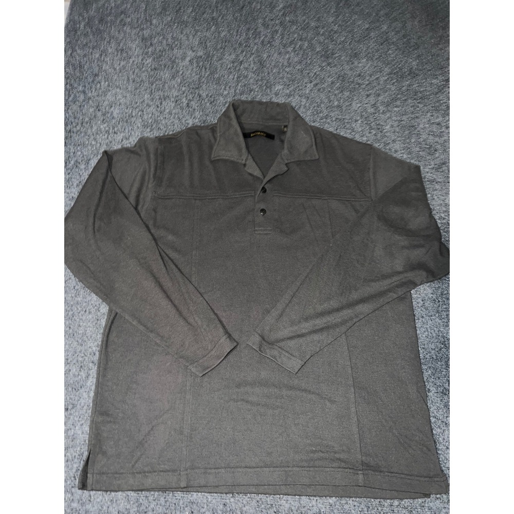 Bachrach Mens Large Charcoal Gray Long Sleeve Polo Shirt Polyester Rayon Blend